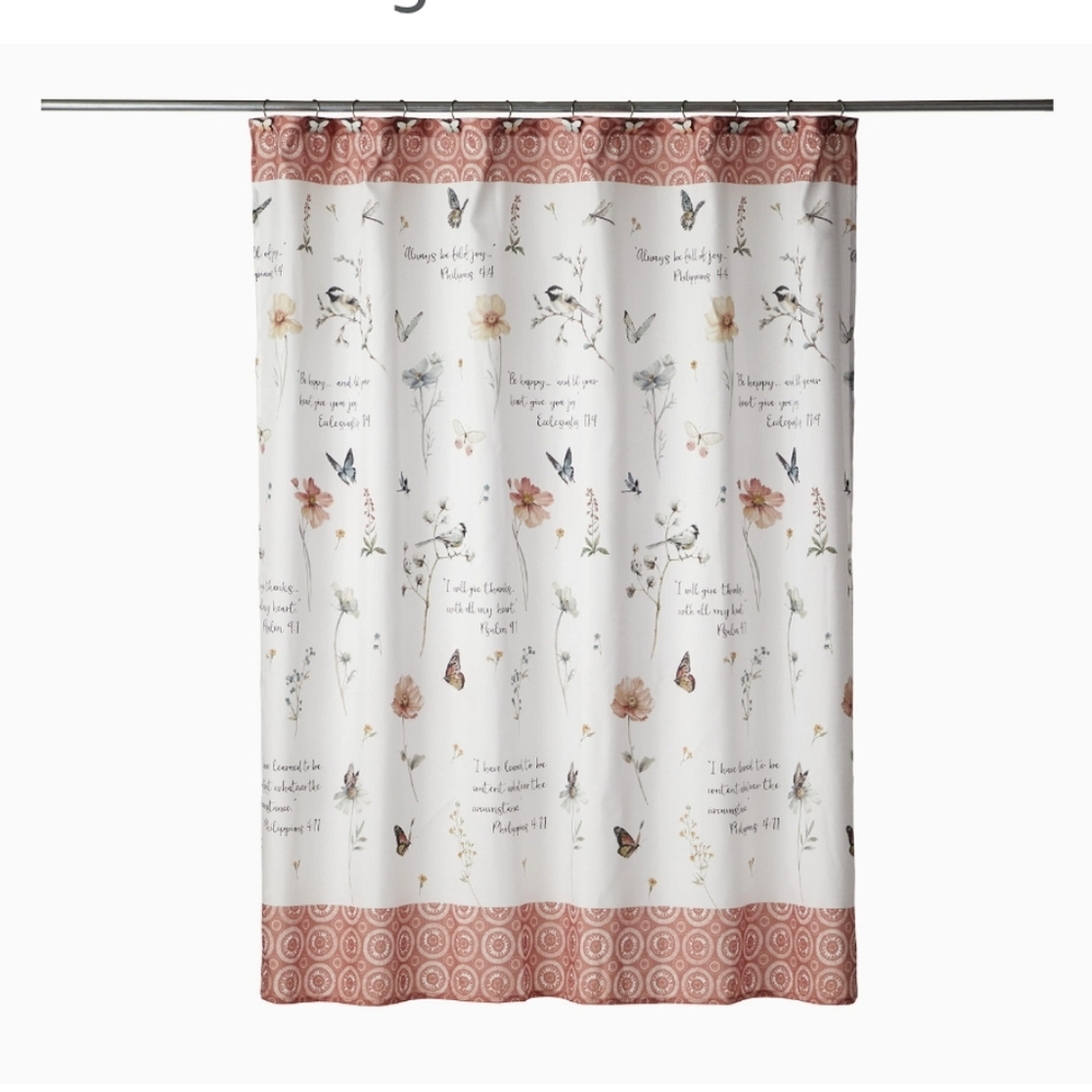 Mainstay Home Faithful Flowers Shower Curtain 70"×72" with Shower Hooks